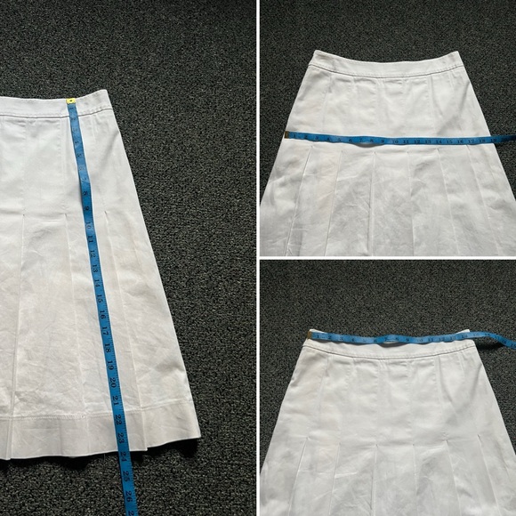 White Cotton Box Pleated Knee-Length High-Waist Modest Skirt Stitching Detail S - Picture 15 of 16